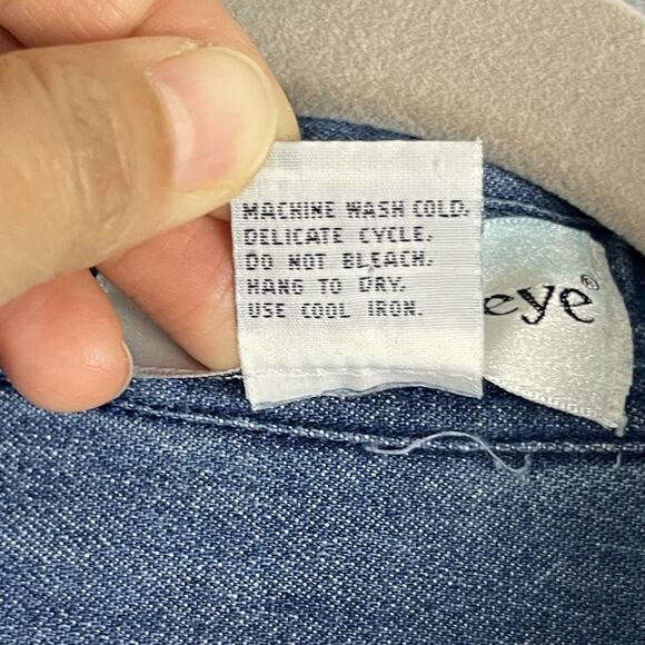 Vintage The Eagles Eye Embroidered Top Womens Medium Blue Denim Tribal Aztec 90s - Picture 5 of 15